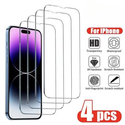 4Pcs Tempered Glass for IPhone 15 14 13 12 11 Pro Max Screen Protector for IPhone 12Mini 13Mini 7 8 14 Plus SE X XS XR Glass
