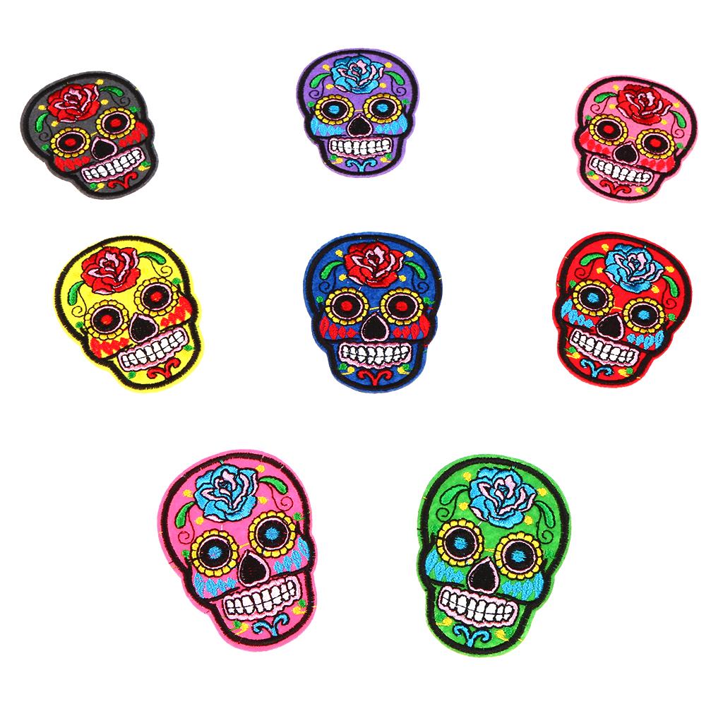8pcs Iron//Sew On SUGAR SKULL//DAY OF THE DEAD Motif Embroidery Patch Applique