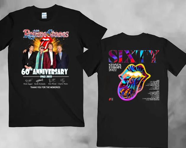 The Rolling Stones Signature Shirt, Sixty Stones Europe 2022 Tour Double Sided Unisex T-Shirt L