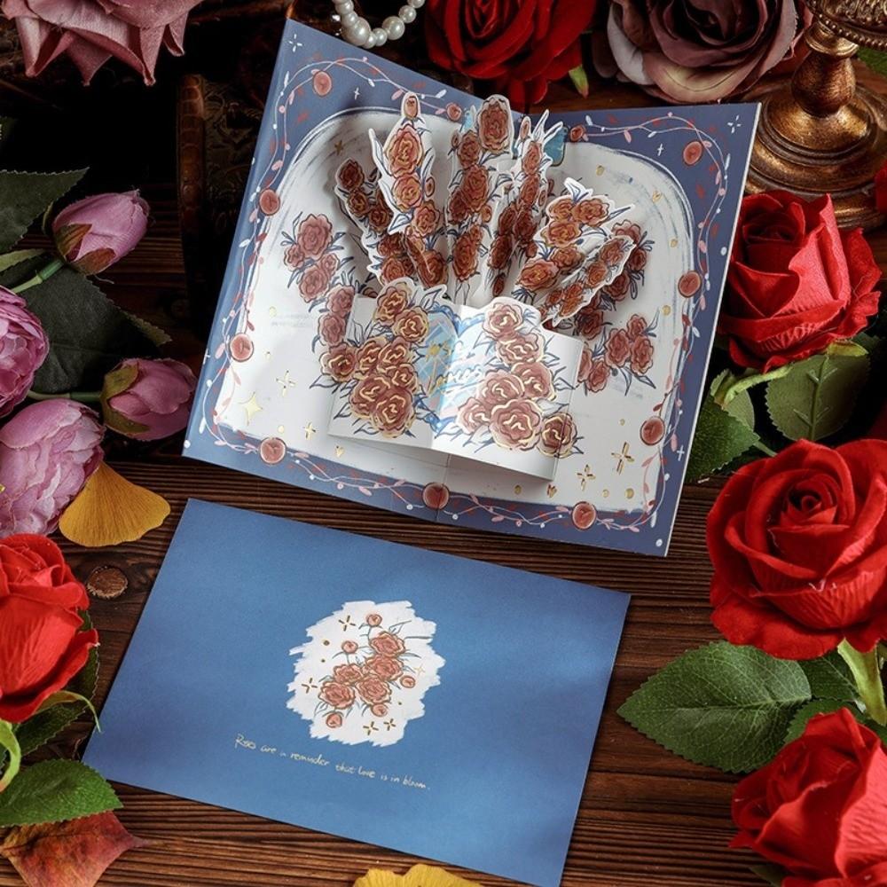 Surprised Pop Up Love 3D Greeting Card with Envelope Rose Valentine's Day Card Flower Thank You Card Wedding Invitations