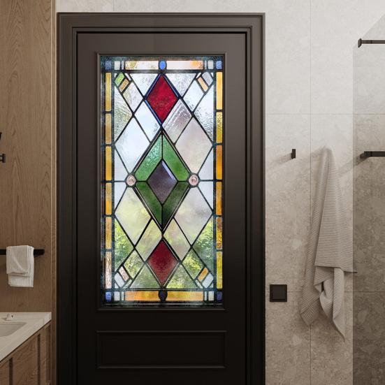 Stained Glass Window Privacy Film Vintage Decorative Frosted Static Cling Waterproof PVC Reusable UV Sun Blocking Glass Sticker Cover