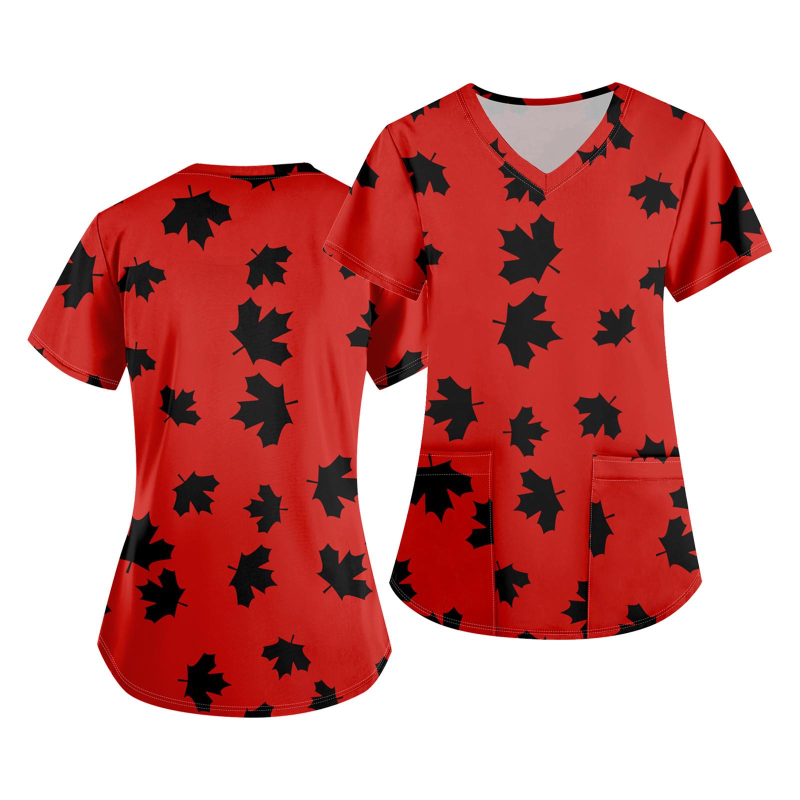 Women s Short Sleeve V-neck Tops Working Pocket Blouse L