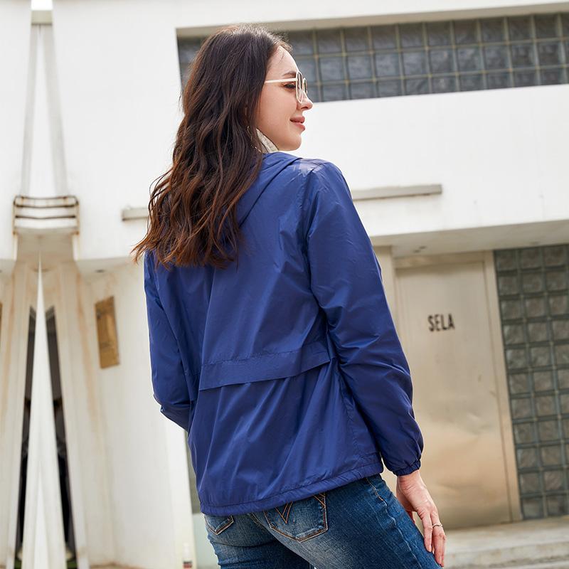 Women Spring Solid Color Long Sleeve Lightweight Hooded Collar Outdoor Raincoat Cropped Cardigan Jacket S-3XL