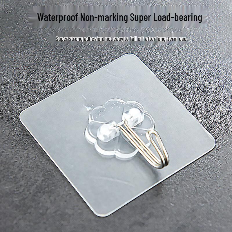 Transparent No-Drill Adhesive Hooks for Bathroom & Kitchen - No-Trace Design