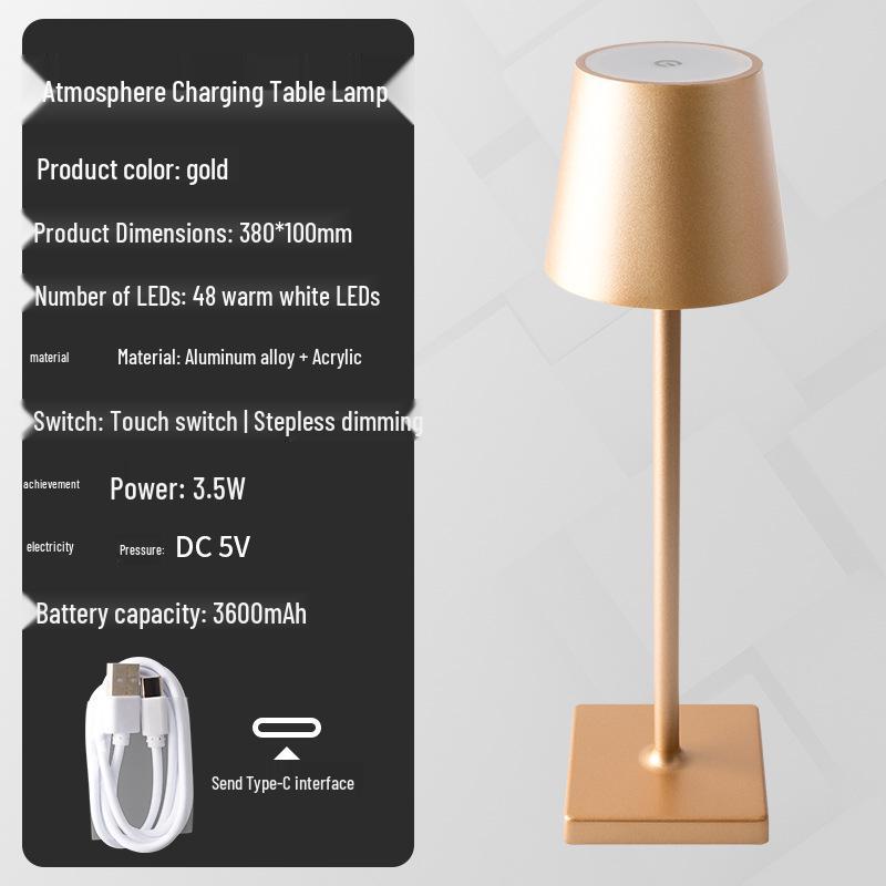 Rechargeable Touch Dimming Table Lamp - Decorative for Dining, Cafe & Bedside Night Light.