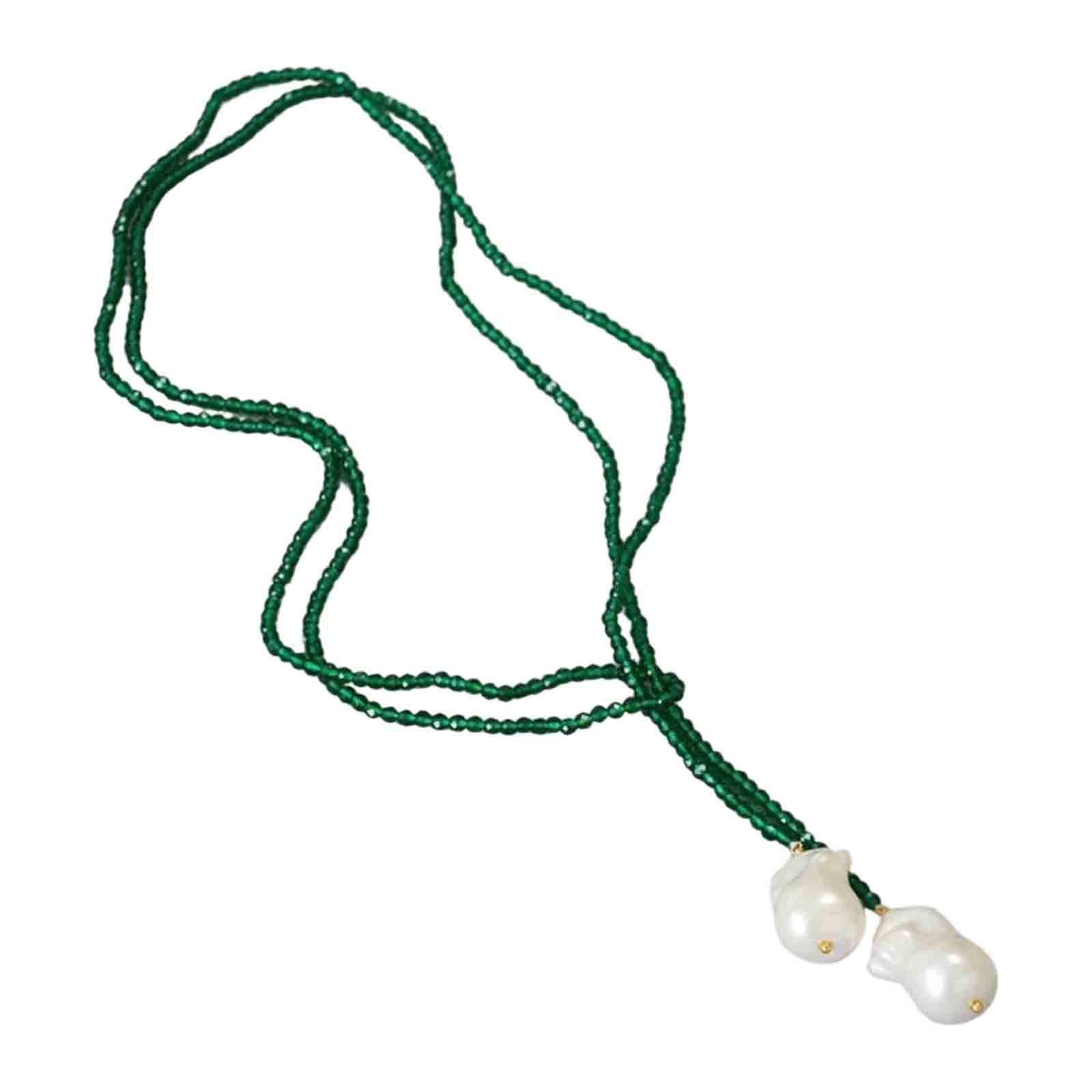 

Versatile Layering Necklace With Simulated Pearls And Crystal Adjustable Beaded Neckchain Jewelry For Trendy Outfits зелёный