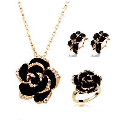 Hanmade Paired Ring Earrings with Daily Clothing Jewelry Set Party Accessories 4-piece Set Fashion Sparkling Flower Design Necklace