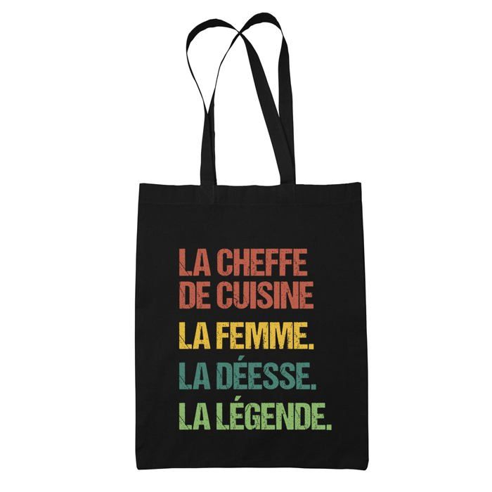 Tote bag - PLANETEE - La cheffe de cuisine Déesse Légende Vintage - Coton - Noir - Imprimé en France