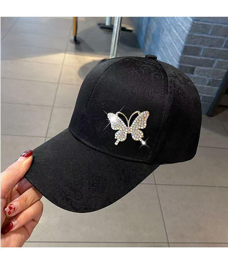 Women's Rhinestone Butterfly Baseball Cap - Summer Sun Protection Duckbill Hat