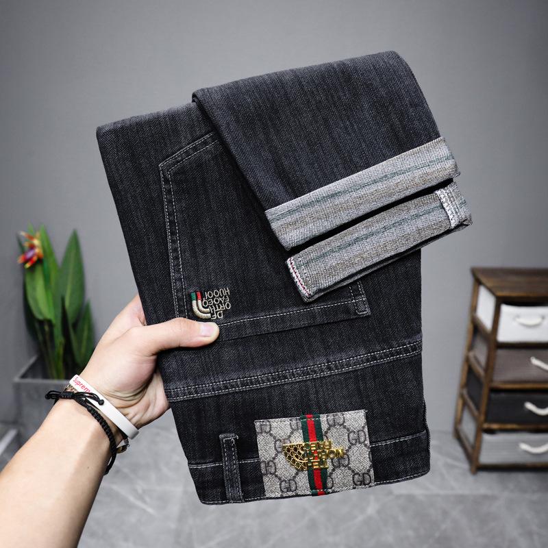 Pánské módní vyšívané elastické džíny - Slim Fit, mladistvý high street styl