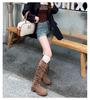 Cowhide Version~ Retro Wasteland Fringed Knight Boots Thick Heel But Knee Long Boots Slim Pile Medium Boots Women