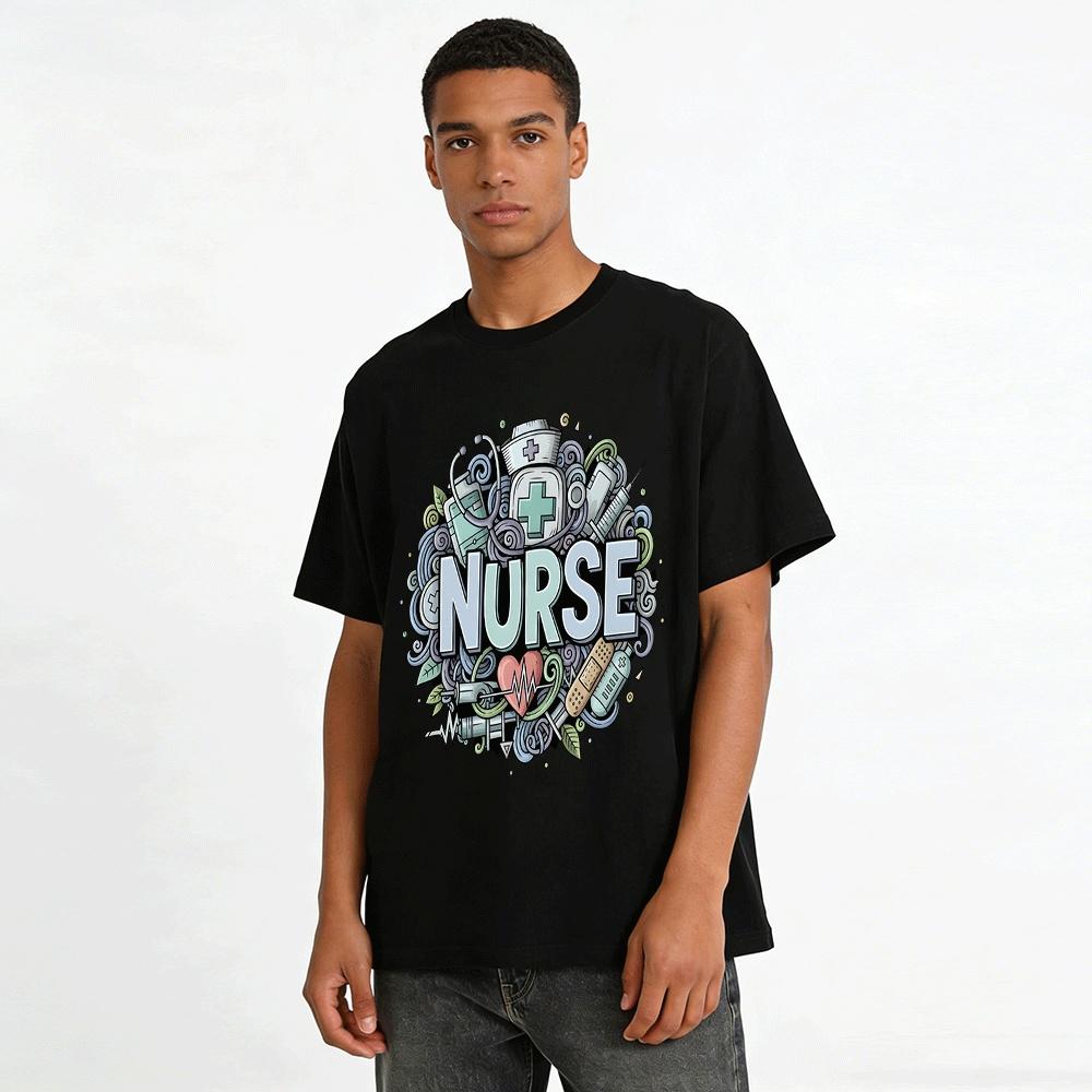 Nurse Themed Print Casual Tee For Medical Workers Nursing Lovers Pure cotton T-shirt