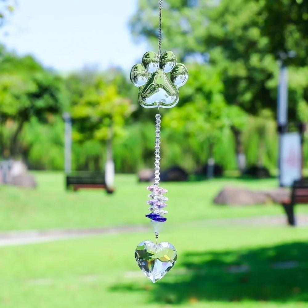 Hanging Dog Paws Print Pendant Exquisite Transparent Crystal Window Decoration Handmade Heart Shaped Pendant Memorial Gift