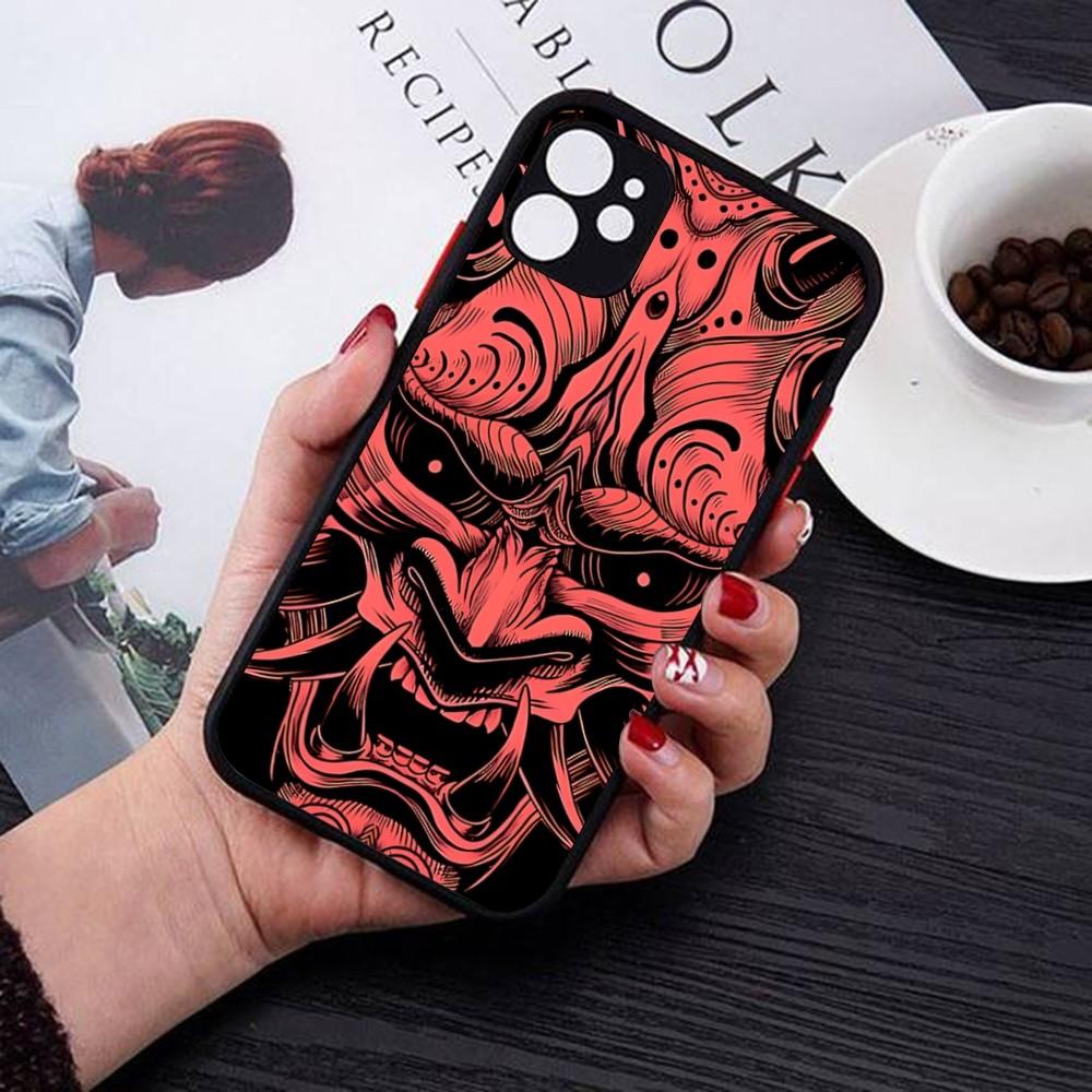 Samurai Oni Mask Phone Case For IPhone 14 11 12 13 Mini Pro Max 8 7 Plus X XR XS MAX Translucent Matte Cover