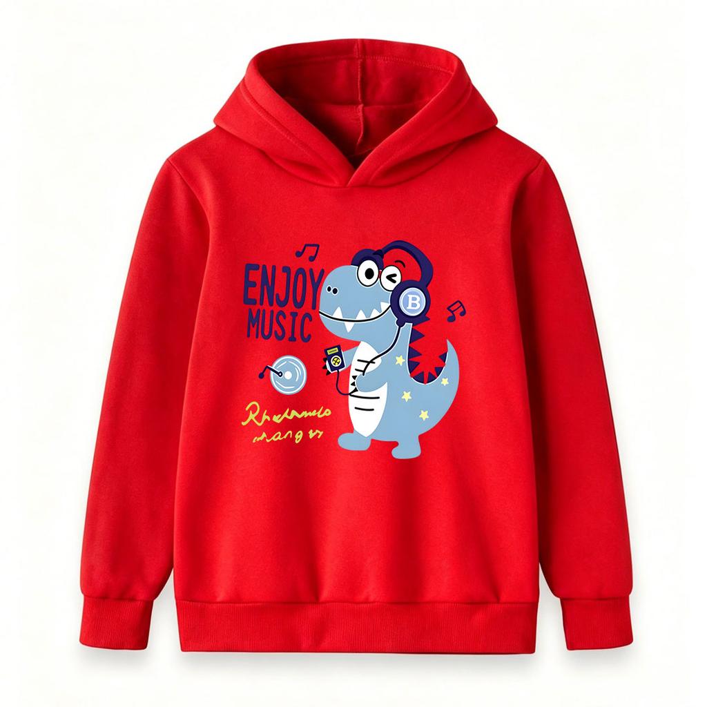Kids Boys Girls Cute Cartoon Dinosaur Enjoy Music Pattern Pullover Hoodie Casual Soft Long Sleeve Hooded Sweatshirt For Toddler Children Daily