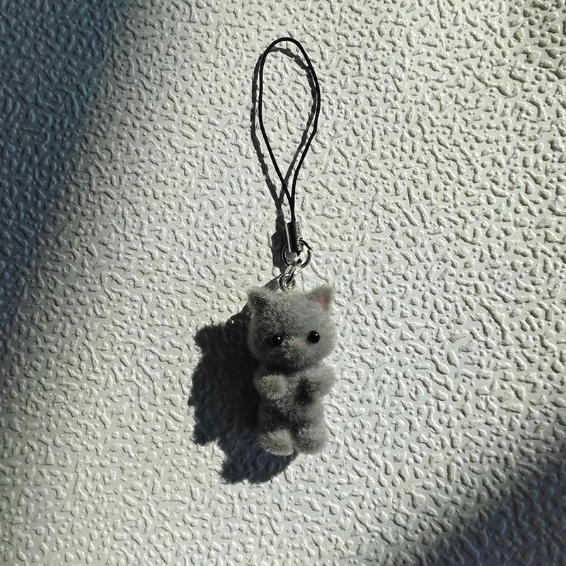 Cartoon Flocking Cat Přívěsek Telefon Lanyard Roztomilý Bear Panenka Popruh na mobilní telefon