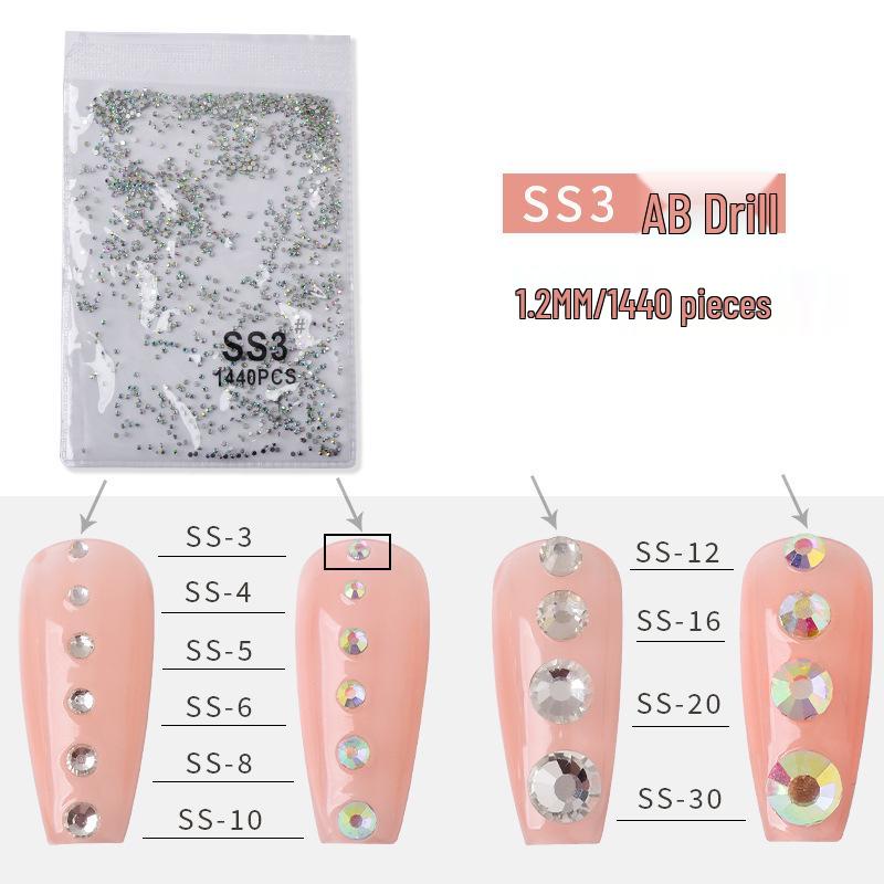 1440-Piece Nail Art Rhinestone Set: Clear, White, AB-Color, Flat-Back, Small & Large for Shiny Nail Decorations.