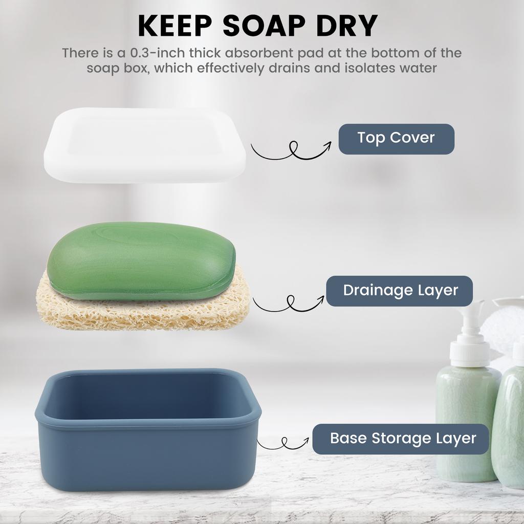 2Pcs Portable Soap Dishes Sealed Leakproof Travel Silicone with Drainage Pad Bathroom Soap Storage Box Waterproof Soap Holder