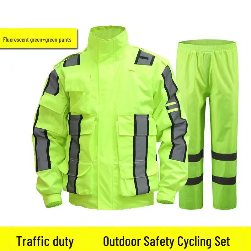 Conjunto de Capa de Chuva Refletiva para Ciclismo: Espessado para Uso em Estrada, Trânsito e Operações de Resgate - Ideal para Motocicletas e Ciclismo