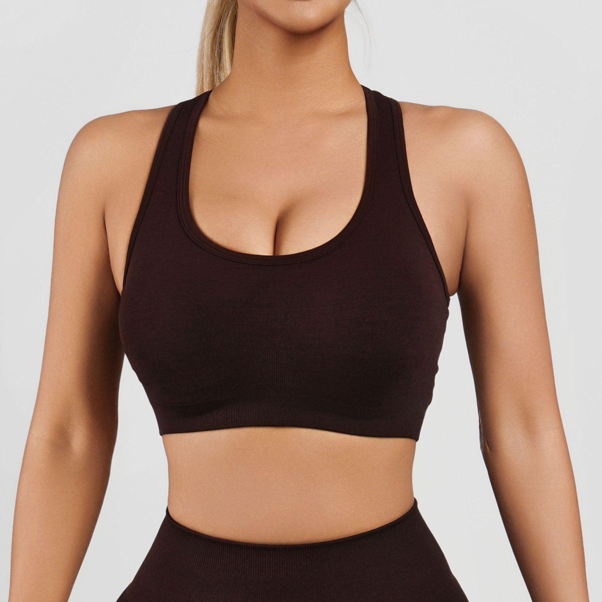 

TikTok Seamless One-Piece Shockproof Wire-Free Sports Bra - Beautiful Back Yoga Vest Large коричневий