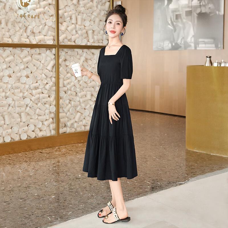 Sibarsh Square Neck A-line Waist-Cinching Short Sleeve Midi Dress XXL