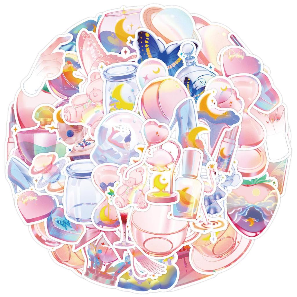 50 Dreamy Transparent Texture Graffiti Stickers - Waterproof Decorative Stickers for Notebooks & Water Cups, Creative Kids Stickers