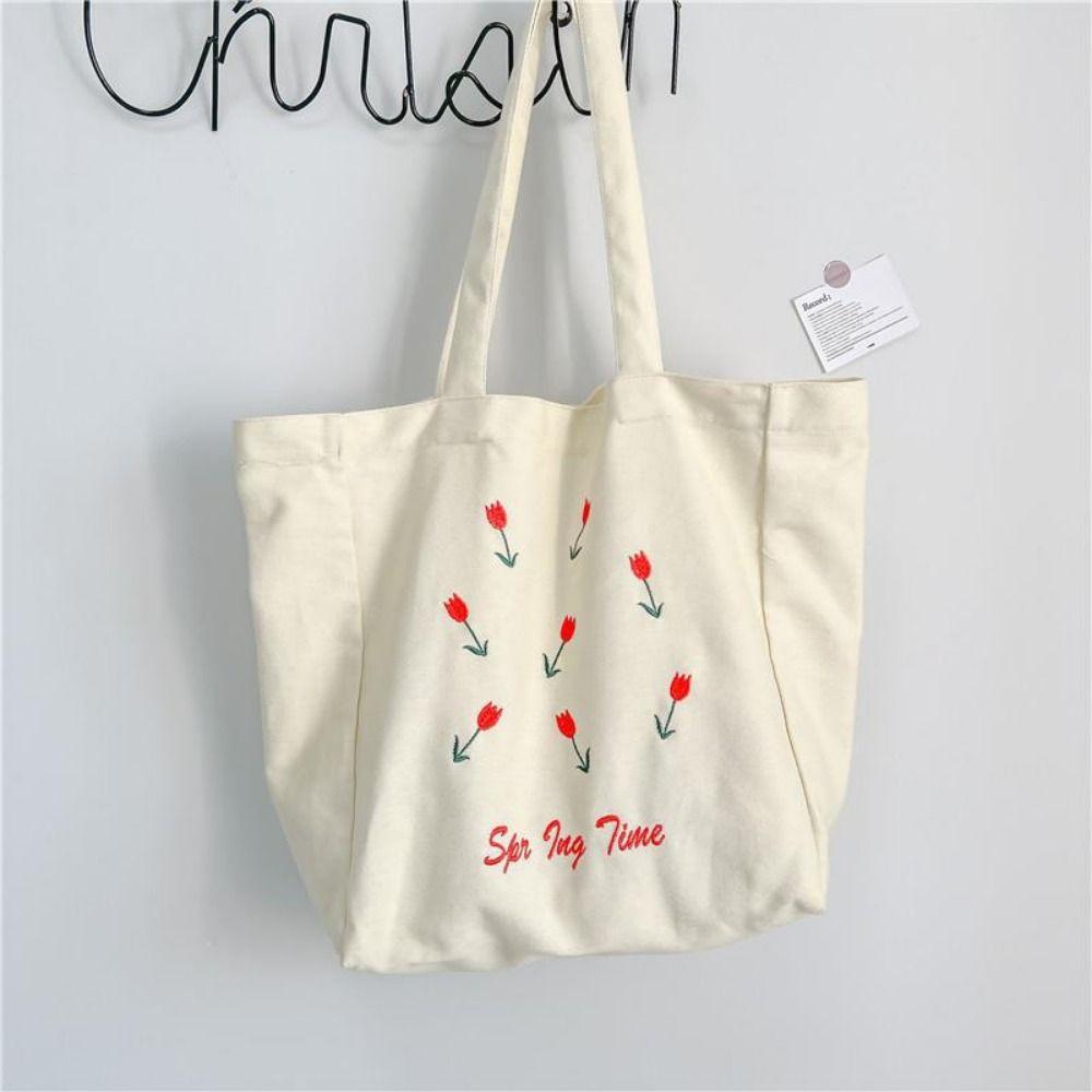 Canvas Cosmetic Storage Organizer Flower Printed Storage Pouch Casual Women's Shopping Bag  Student