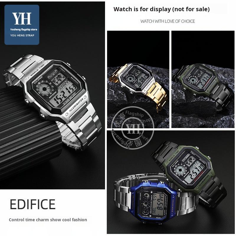 AE1200 Metal Case+strap Mod Kit For Casio Small Block AE-1200 AE-1300 Stainless Steel Strap Black Silver Watch Band Men Bracelet