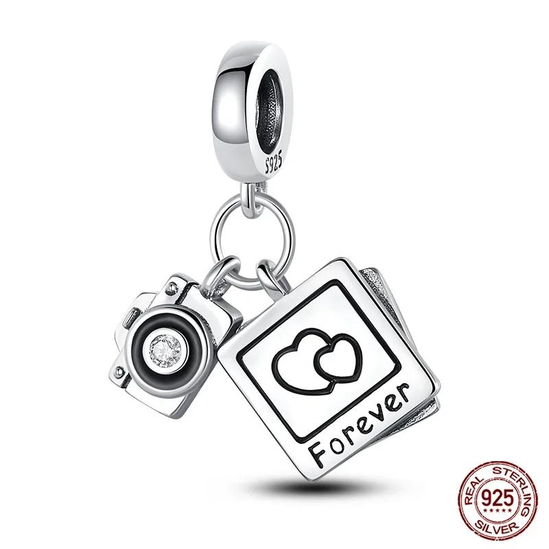 925 Silver Fashion Camera Coffee Cup Flower Charms Beads Fit 925 Original Bracelet DIY Birthday Jewelry Making for Women