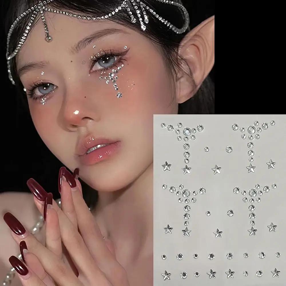 Shinny Face Decoration Face Jewelry Sticker Flowers Stars Hearts Adhesive Gemstone Sticker Body Makeup Eye Shadow Sticker Kids