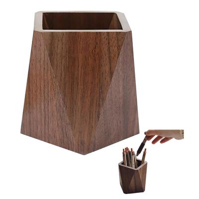 Chandini Wooden Pen Stand, Diamond Shape, Wood Grain Design, Desktop Storage, Small Item Storage, Stationery Storage, Simple Design, Black Walnut