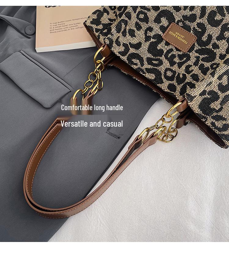 Large-Capacity Leopard Print Tote Bag - Women's Versatile Retro Shoulder Bag