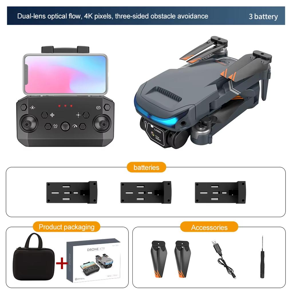 New XT9 Drone 4K Dual HD Camera 360 Degree Obstacle Avoidance 5G WiFi Mini Drone Remote Control Quadcopter Toy Gift