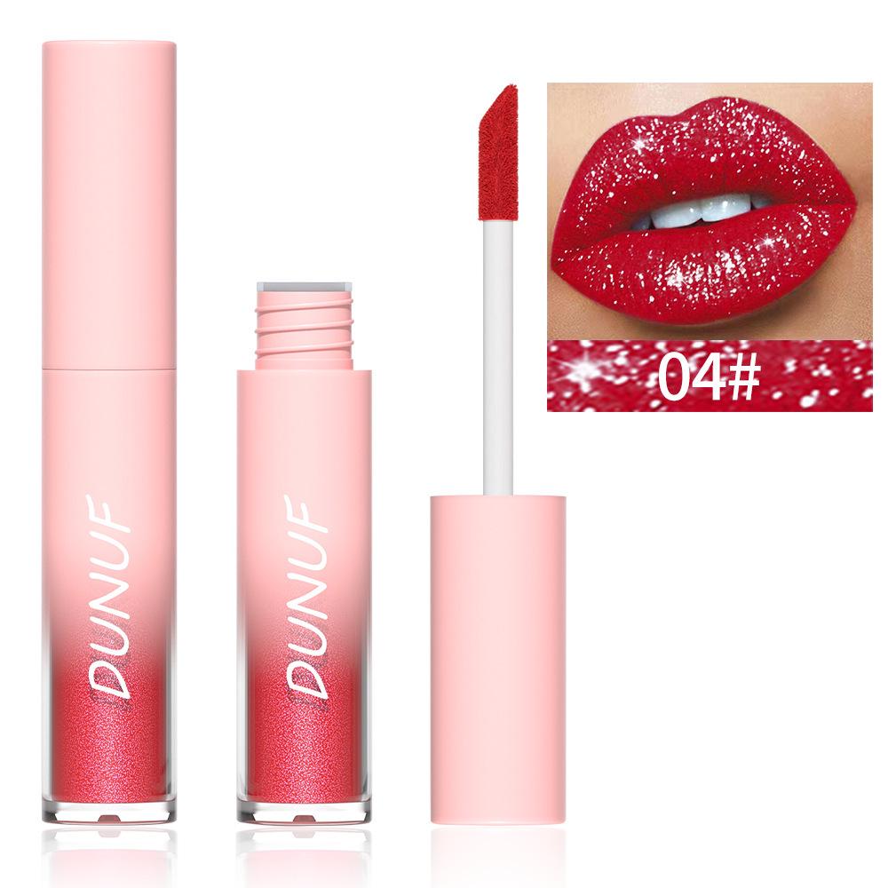 DUNUF 18-Color Diamond Lipstick Gloss: Easy-Apply, Long-Lasting, Plumping Shimmer Glaze for Glossy Makeup.