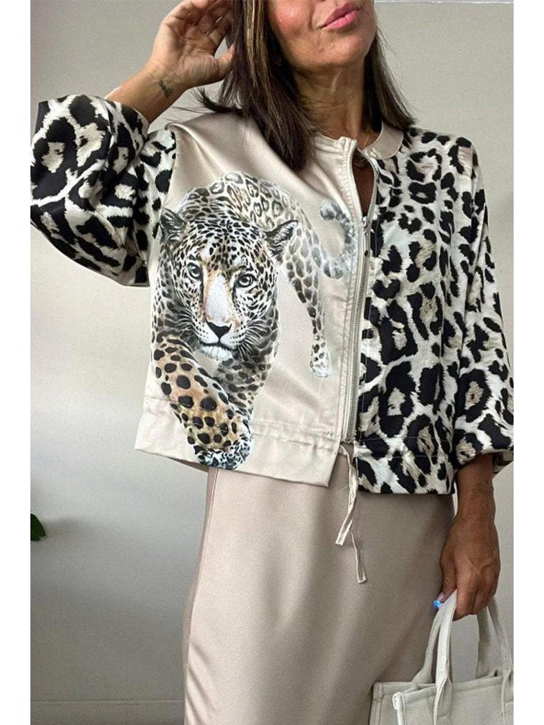 

Бомбер с леопардовым принтом: Женская европейская и американская осенняя модная верхняя одежда XXXL