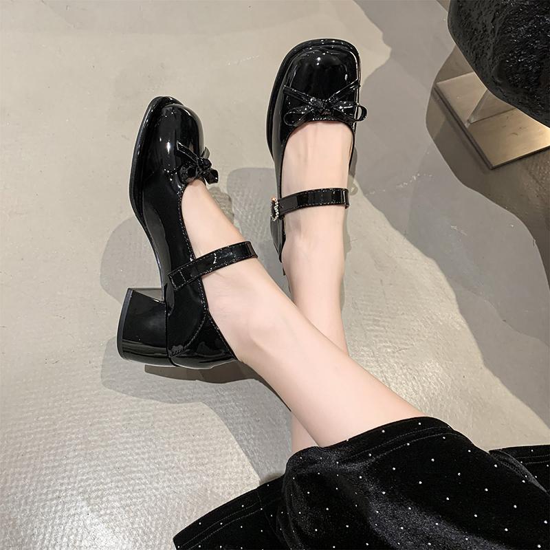 2025 New Butterfly-knot Women Mary Jane Shoes for Women Fashion Square Toe Patent Leather Pumps Shoes Spring Autumn