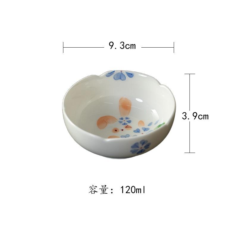 

120ml Hand-painted Rabbit Flower Teacup Retro Tea Bowl Mug Tea-tasting Meditation Cup Chazhan Master Cups Teaset Ornaments As Your Choose