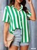 Women Fashion Striped Pattern Shirts Summer Short Sleeve 3d Printed Ladies Street Blouse 3XL Plus Size Casual Tops