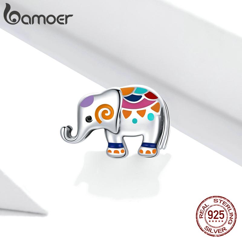 

BAMOER Стерлинговое серебро 925 пробы с разноцветным подвеском в виде слона подходит для оригинального браслета диаметром 3 мм 925 silver