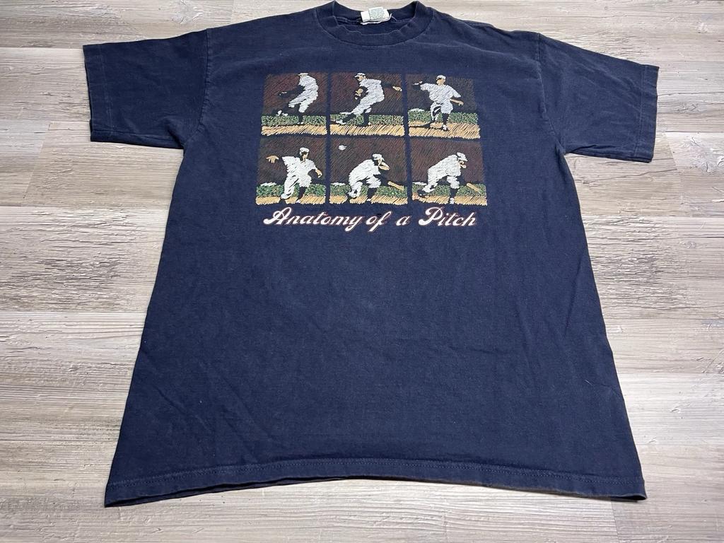 Vintage Anatomy Of A Pitch Baseball T-Shirt Size XL USA Made 90s MLB Graphic Tee