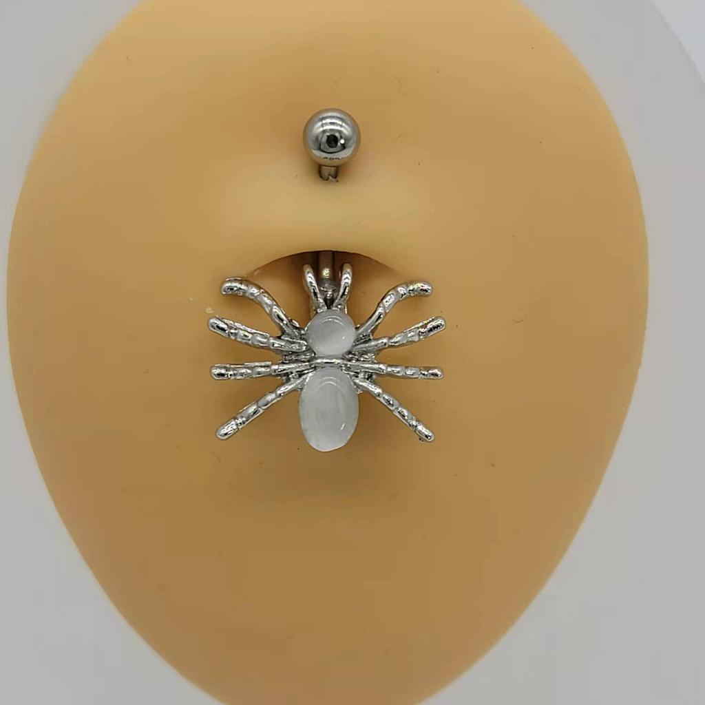 316L Chirurgenstahl Spinne Strass Bauchnabelring Weiß/Schwarz Dangle Körperpiercing Bauchnabelringe