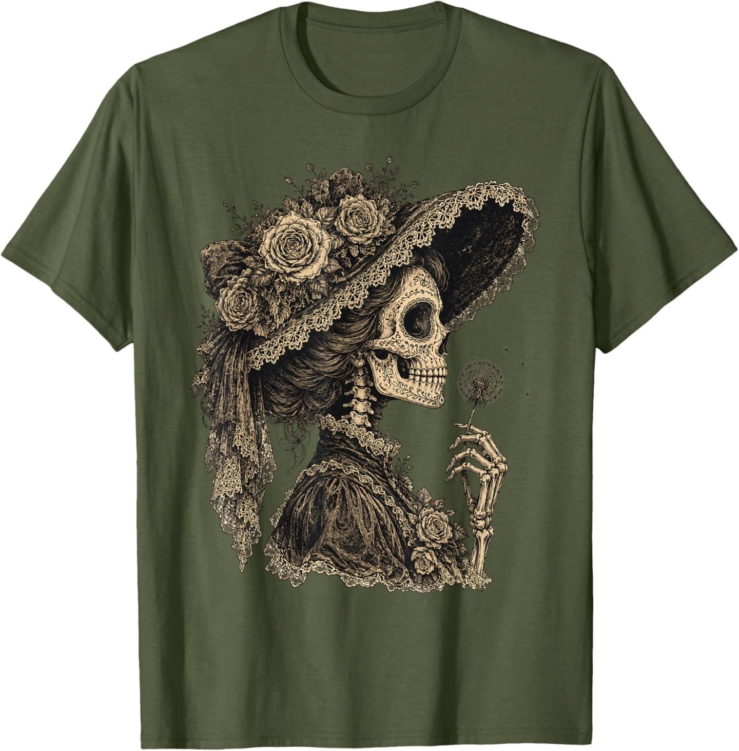 Funny La Catrina Blowing Wishes Dandelion T-Shirt S разноцветный