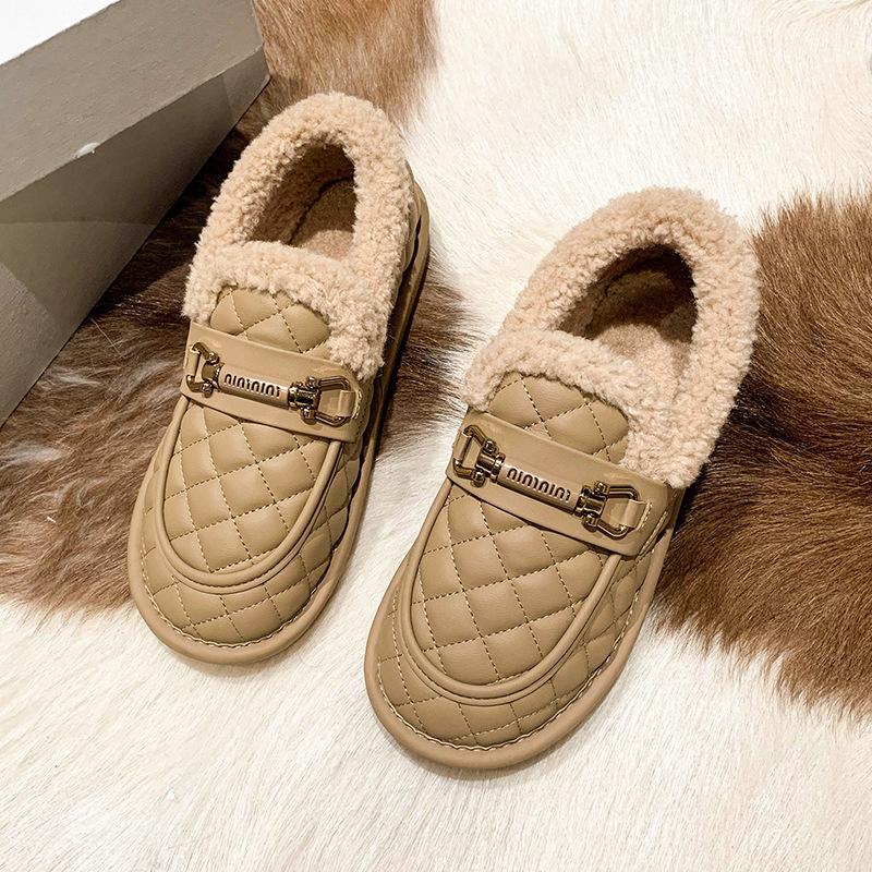 Autumn and Winter with Plush and Thick Metal Buckle Loafers for Women