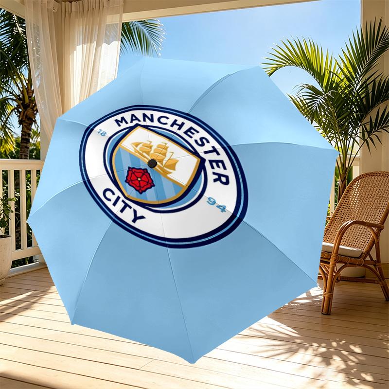 Manchester City FC Aufdruck Automatischer Öffnungs-Schließ-Regenschirm, Tragbarer Faltregenschirm, für den Außenbereich, Pendeln, Campingausflug, Ideales Geburtstagsgeschenk
