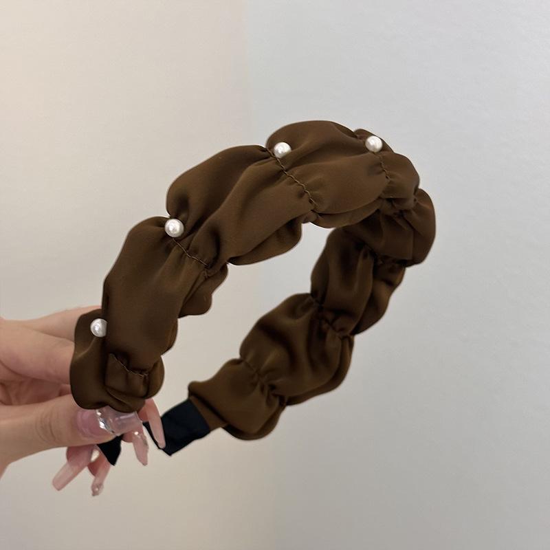 

новый топ повязка на голову высококачественный сатин плиссированный бутон цветка жемчуг летний свежий и легкий широкий край для женщин девушки ведущий модный винтажный