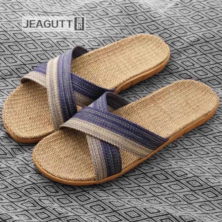 

Handmade Linen and Bamboo Straw Slippers for Men & Women - Cool Summer Sandals 39/40