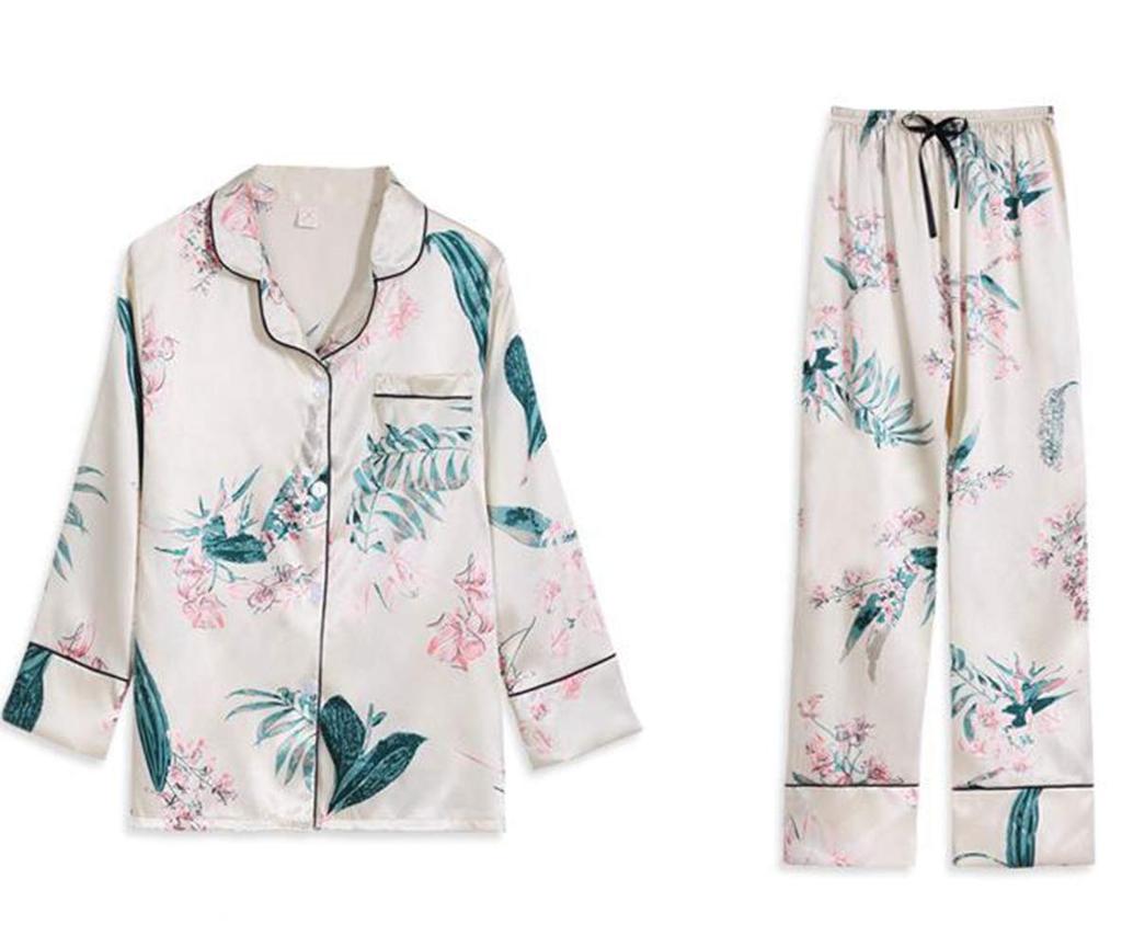 CARLIE KLOSS Silk Loungewear Featuring Long and Size Perfect for and Summer Women's 7-Piece Set, Silk, Open-Front, Sleeves, Pants, Camisole, White,