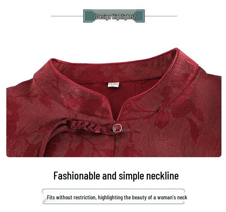 Chinese Style Tang Suit Top - Summer Three-Quarter Sleeve Shirt for Middle-Aged and Elderly Women