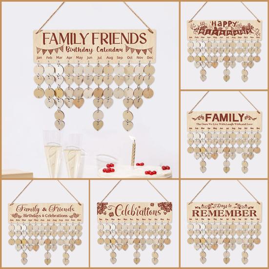 Calendario da Parete Promemoria Compleanni Famiglia in Legno Fai da Te Tracciatore Compleanni Targhetta con 50 Etichette Regalo per la Mamma