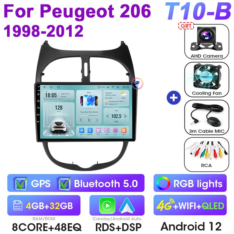 Für Peugeot 206 206CC SW 1998 - 2012 2 Din Android 12 Autoradio Multimedia Video Player GPS GPS 4G Carplay Auto Stereo Head Unit